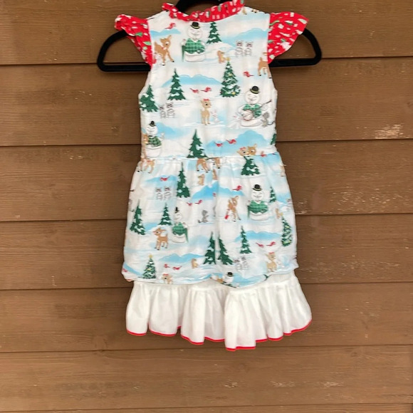 Girls, handmade red nose reindeer Christmas dress size 5 - Picture 4 of 4